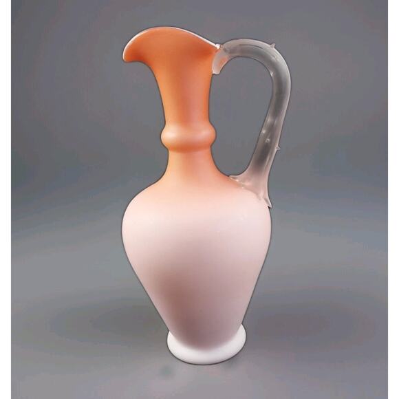 Rare Stevens & Williams Cased Satin Peach Blown Art Glass Ewer, Thorn Handle!! - Picture 1 of 9